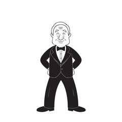 Old man with formal suit black and white vector illustration for classic portrait artwork design