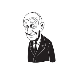 Old man with formal suit black and white vector illustration for classic portrait artwork design