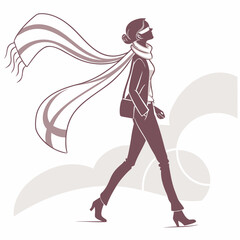 Elegant Businesswoman Walking with Briefcase – Fashion Line Art