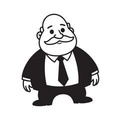 Old man with formal suit black and white vector illustration for classic portrait artwork design