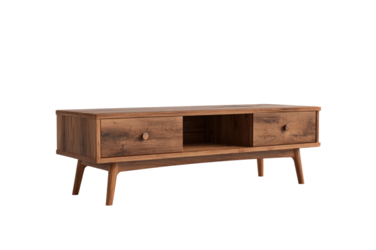 Light brown wooden TV stand with two drawers