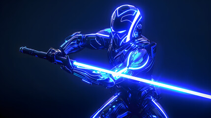 3d character with glowing lightsaber and energy