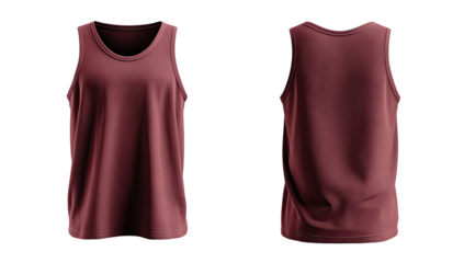 Burgundy tank top, front and back views.  Digital rendering.  Plain, sleeveless, basic