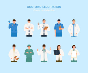 의료진의 다양한 모습을 표현한 일러스트 