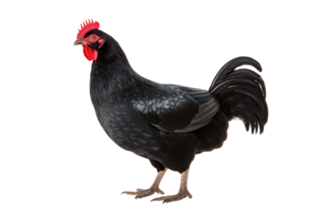 Striking black chicken stands against a