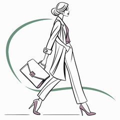 Elegant Businesswoman Walking with Briefcase – Fashion Line Art
