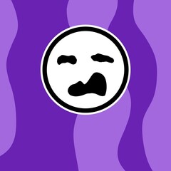 Black and white face icon expressing confusion/perplexity on a purple curved pattern background.