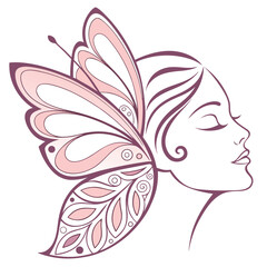 Elegant Woman Face with Artistic Feather Design