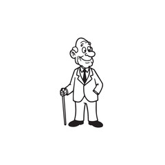 Old man with formal suit black and white vector illustration for classic portrait artwork design