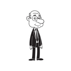 Old man with formal suit black and white vector illustration for classic portrait artwork design