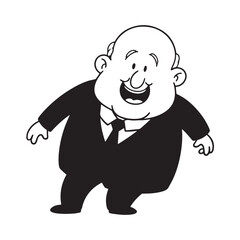 Old man with formal suit black and white vector illustration for classic portrait artwork design