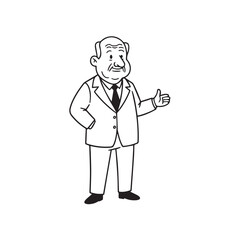 Old man with formal suit black and white vector illustration for classic portrait artwork design