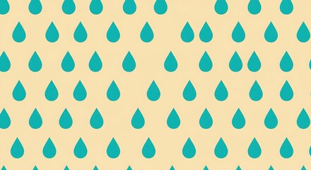 Seamless pattern of vibrant teal raindrops on a soft cream background. A clean and refreshing minimalist design perfect for textiles, digital paper, or branding.