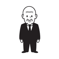 Old man with formal suit black and white vector illustration for classic portrait artwork design
