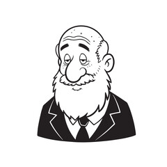 Old man with formal suit black and white vector illustration for classic portrait artwork design