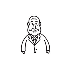 Old man with formal suit black and white vector illustration for classic portrait artwork design