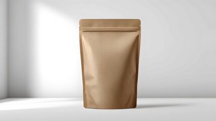 A neutral, matte brown stand-up pouch bag, ideal for packaging a variety of products.