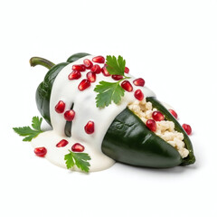 Exquisite Chiles en Nogada: Poblano Pepper Stuffed with Cheese, Topped with Walnut Cream and Pomegranate