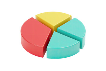 Colorful 3d pie chart with four segments isolated on transparent background