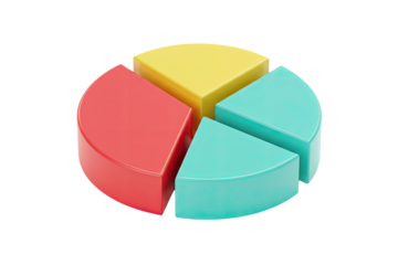 Colorful 3d pie chart with four segments isolated on transparent background