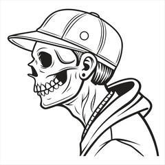 Vector Illustration of Cool Skull Wearing Cap and Hoodie