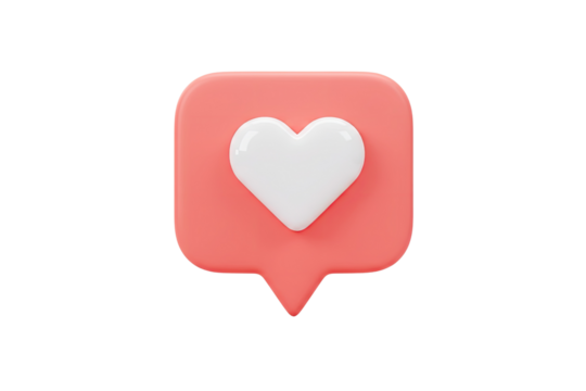 3d social media like button with a white heart icon isolated on transparent background