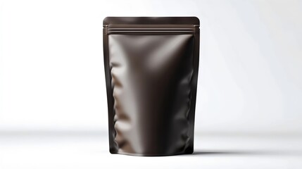 Sleek black packaging for snacks or coffee, featuring a glossy finish and a resealable top, ideal for branding and marketing.