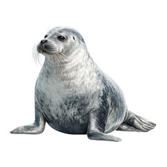Realistic Harbor Seal Resting Isolated on White Background