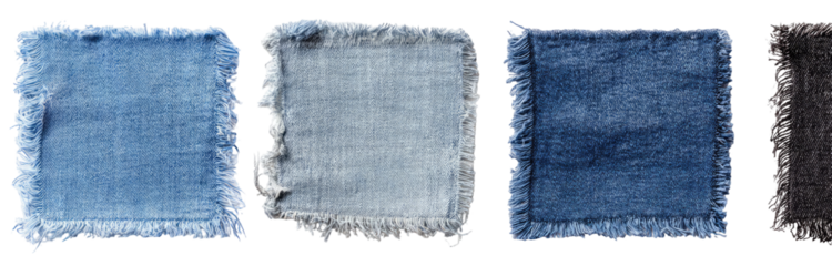 Four shades of distressed denim swatches