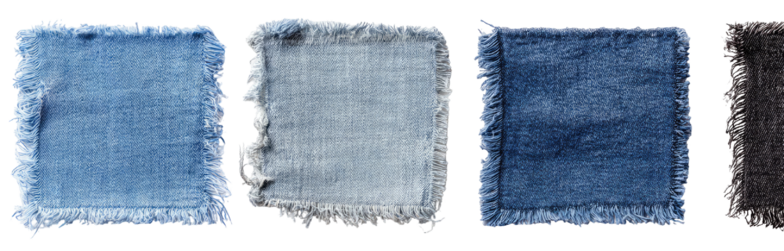 Four shades of distressed denim swatches