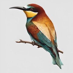 Obraz premium Colorful European Bee-Eater Bird Perched on Branch Isolated on White Background