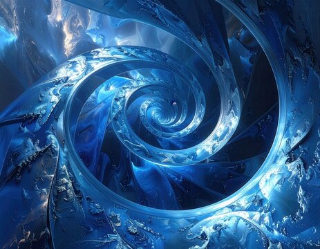 A mesmerizing spiral design of deep blue, with textured rings and intricate details, evokes a sense of depth and wonder.