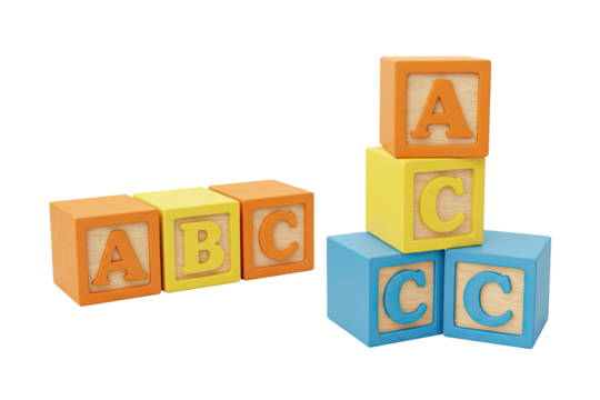 Stack of colorful alphabet blocks with letters a b c isolated on transparent background