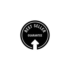 Black and white graphic of a best seller guarantee badge with an upward arrow.
