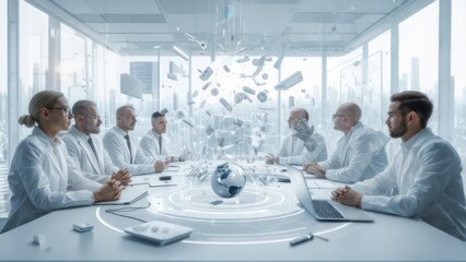 Business meeting with digital data visualization