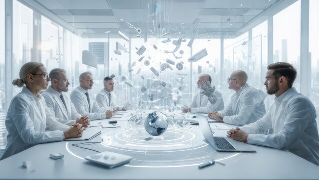 Business meeting with digital data visualization