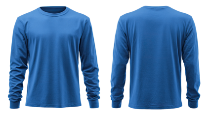 Front and back view of a solid royal blue long-sleeve shirt