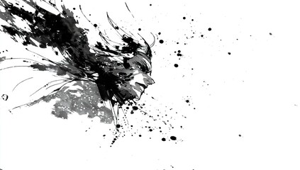 Fototapeta premium Dynamic Black and White Ink Illustration of a Fierce Face