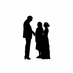 Silhouette of grandmother blessing newly married couple isolated on white background