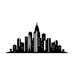 Fototapeta premium Black and white vector silhouette of city skyline on white background