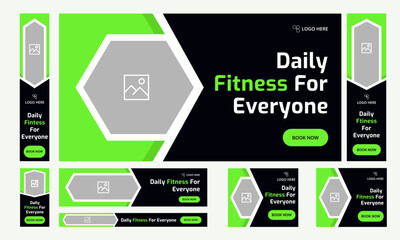 Customizable vector gym fitness social media post banner template set, Sports social media square banner, Workout exercise social media promotion design. Vector eps 10 file format	