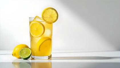 Iced Citrus Drink on White Background High-Key Style