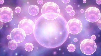 high quality png isolated on transparent background of dreamy pink and violet glowing bubbles floating softly on abstract pastel backdrop for fantasy design