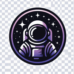 Stylized astronaut helmet in space emblem with stars. © Ridwan