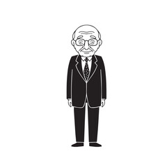 Old man with formal suit black and white vector illustration for classic portrait artwork design