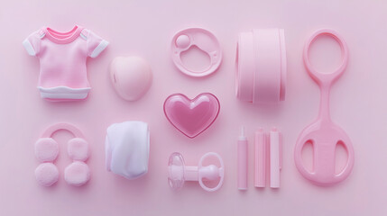 Pink baby girl items on pink background adorable baby shower gift ideas