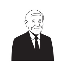 Old man with formal suit black and white vector illustration for classic portrait artwork design