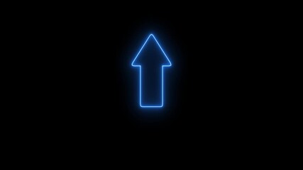 Neon glowing line Up direction animated arrow on black background .Animation of sweep arrow icon, upward and transparent swipe up pointing arrow icon Seamless Loop Traffic Arrow Sign in 4K