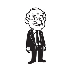 Old man with formal suit black and white vector illustration for classic portrait artwork design
