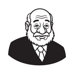 Old man with formal suit black and white vector illustration for classic portrait artwork design